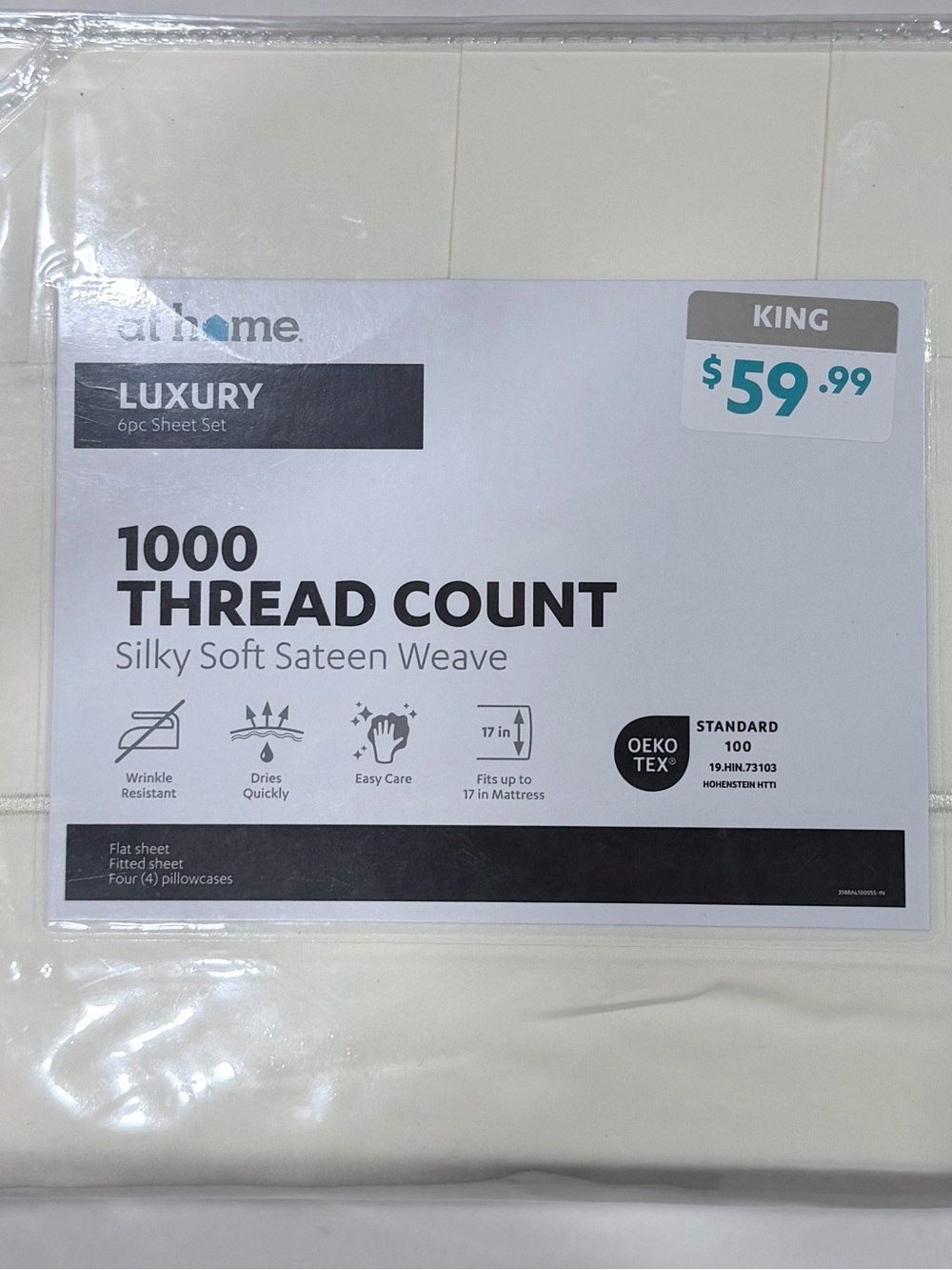 at home Luxury 1000 Thread Count King Sheet Set - Cream